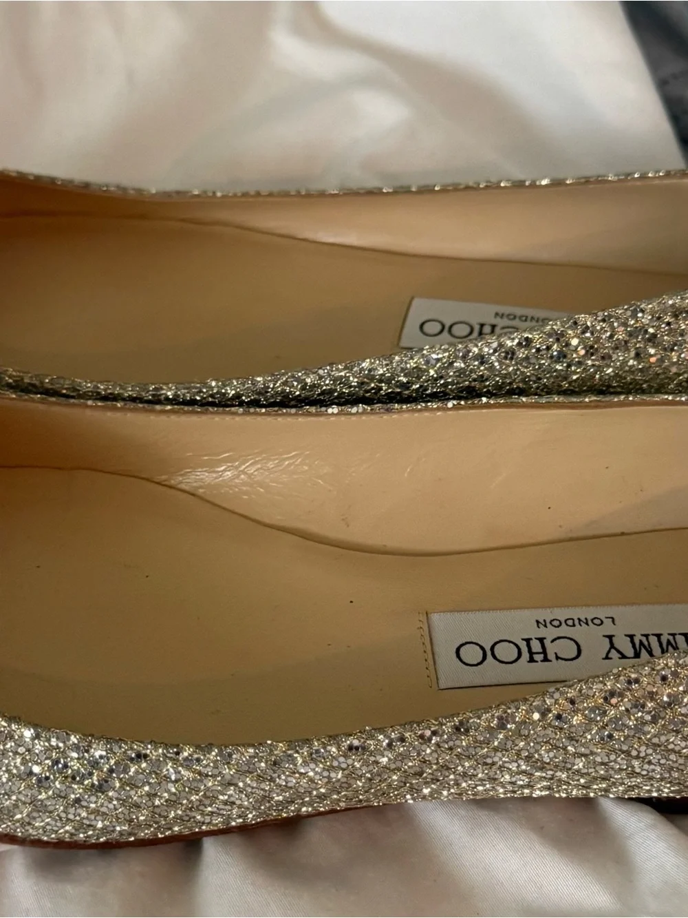 Jimmy Choo Gold Glitter Pointed Toe Flats - Picture 4 of 4